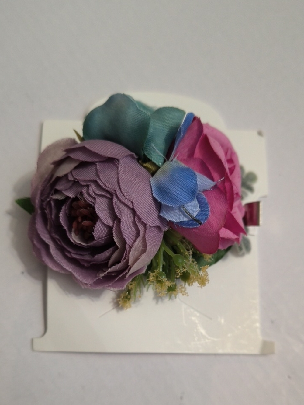 Fabric Floral Hair Clip - Purple & Pink Blooms